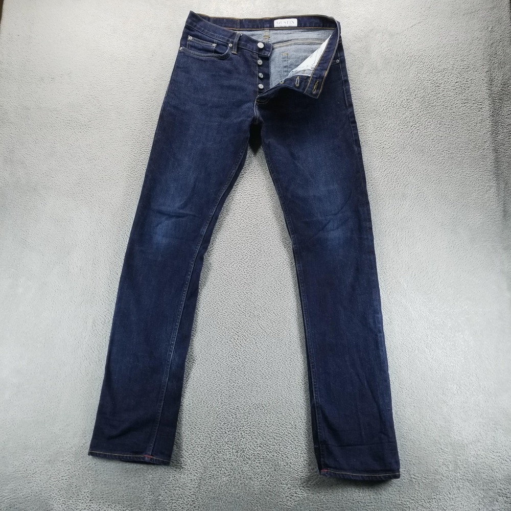 Gustin Jeans Mens 34x34 Blue Straight Dark Wash Selvedge Button Fly USA Denim